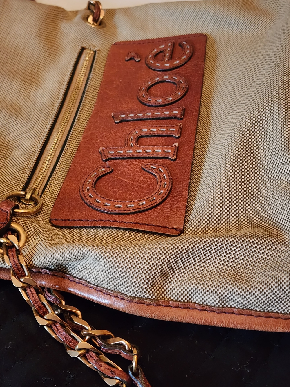 Chloe Beige Canvas and Brown Leather Crossbody Bag - Picture 5 of 13